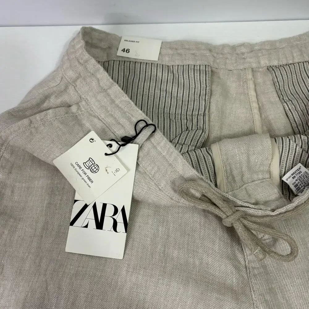 NWT Zara Light Tan Linen Chinos Size 36 G0137
